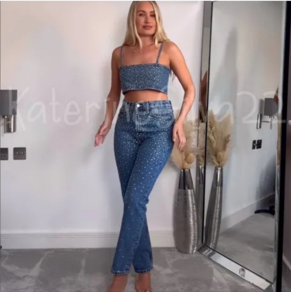 NWT Zara denim rhinestones crop top - Picture 7 of 16